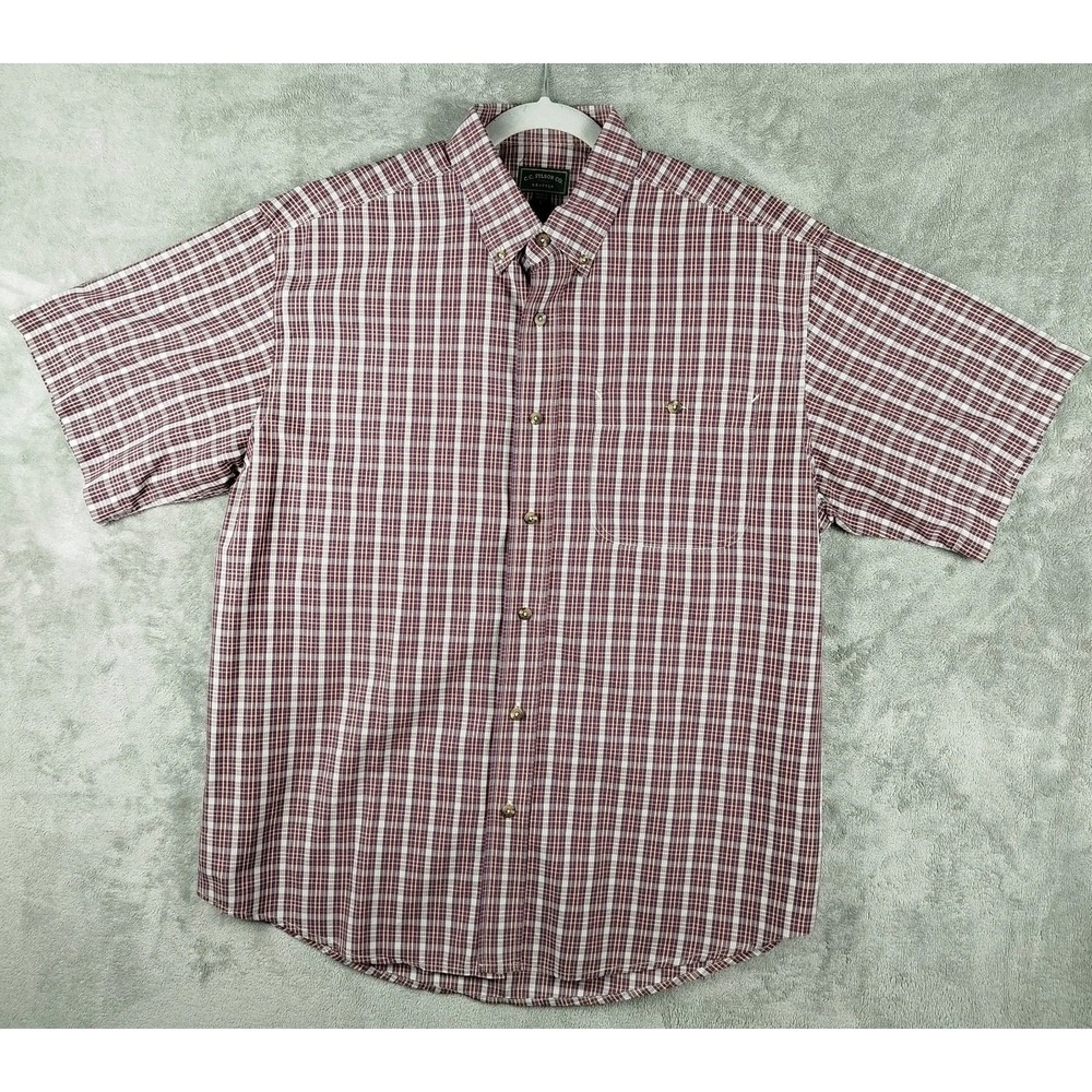 Vintage C.C. Filson Shirt‎ Mens Large Seattle Short Sleeve Red Plaid Button Up
